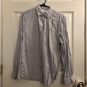 Uniqlo Men's XS 100% Linen Button Up Shirt Spreak Collar Light Gray